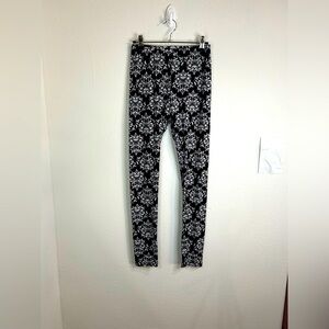 GVI Black White Damask Print Stretch Leggings Gothic Yoga Pants Size Small